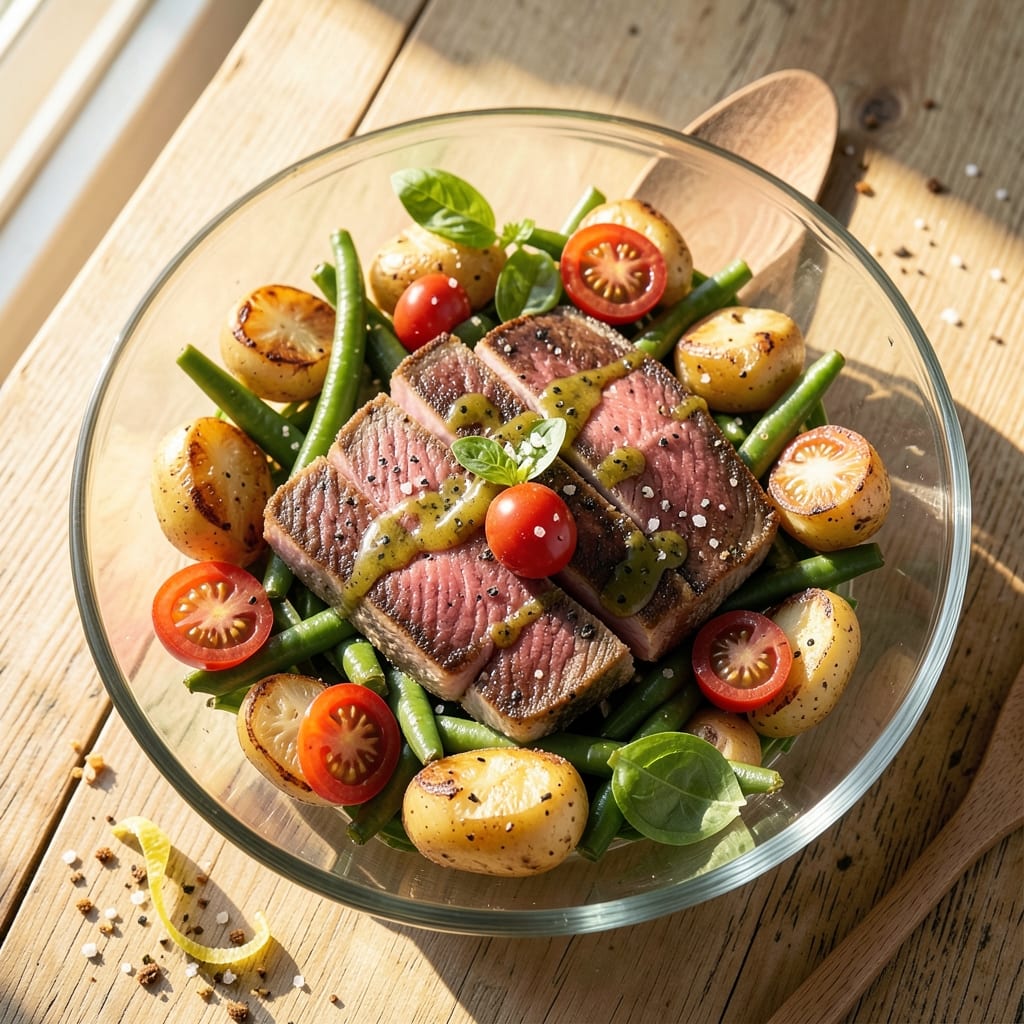 Ahi Tuna Nicoise Salad Recipe: Seared Citrus-Marinated Tuna Over Herbed Potatoes