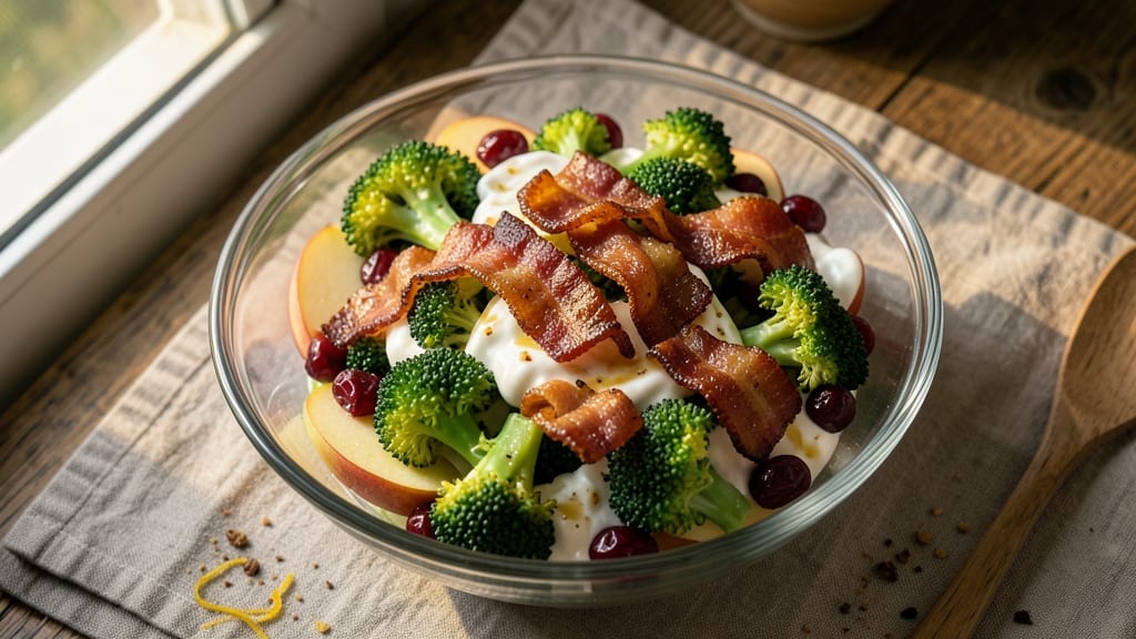 Broccoli Salad Supreme Recipe: Crispy Bacon Bites and Tangy Creamy Bliss