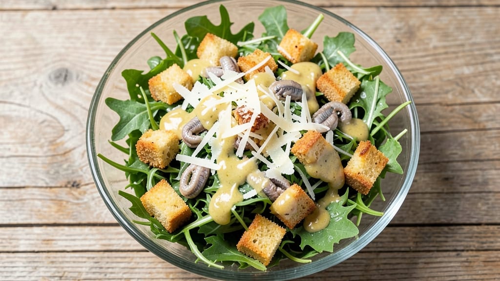 Arugula Caesar Salad Recipe: Crispy Croutons and Creamy Parmesan Harmony