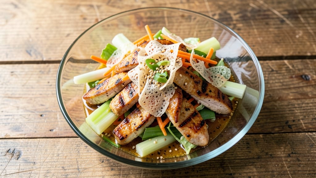 California Pizza Kitchen Chinese Chicken Salad Recipe: Crisp Celery Crowns Over Sesame-Ginger Velout