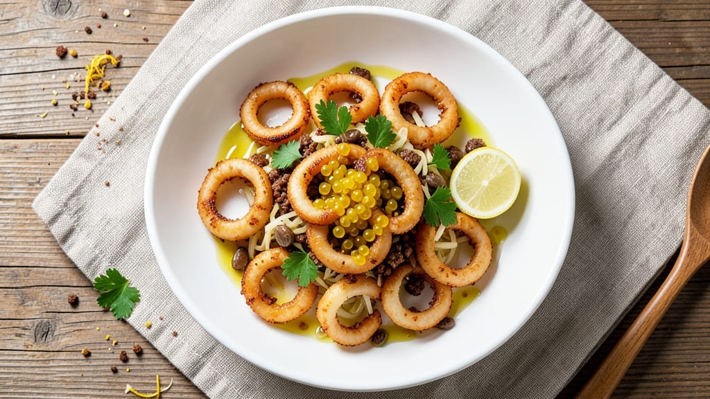 Calamari and Scungilli Salad Recipe: Crispy Seafood Over Zesty Lemon-Anchovy Dressing