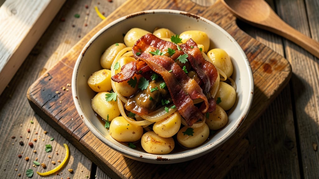 Authentic Hot German Potato Salad Recipe: Vinegar-Braised Potatoes With Crispy Bacon Bits