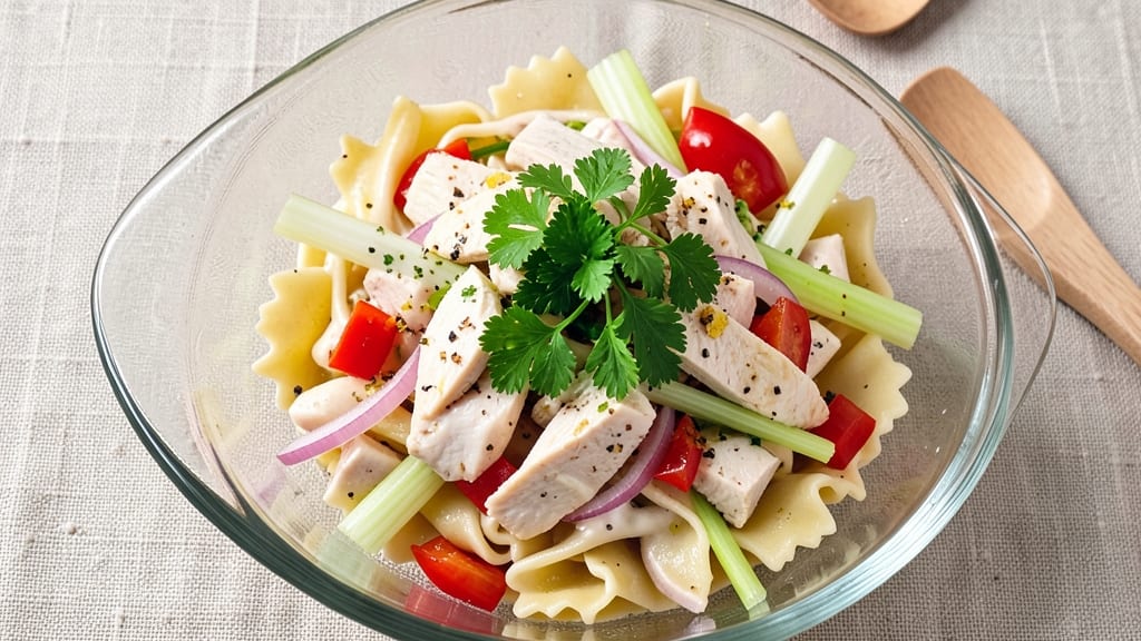 Bowtie Chicken Pasta Salad Recipe: Crisp Celery Crowns Over Zesty Lemon-Parmesan Bliss
