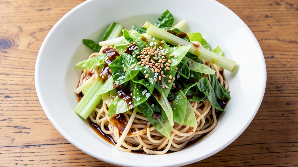 Cabbage Crunch Salad Recipe With Ramen Noodles: Crispy Celery Crowns Over Umami-Packed Noodle Base