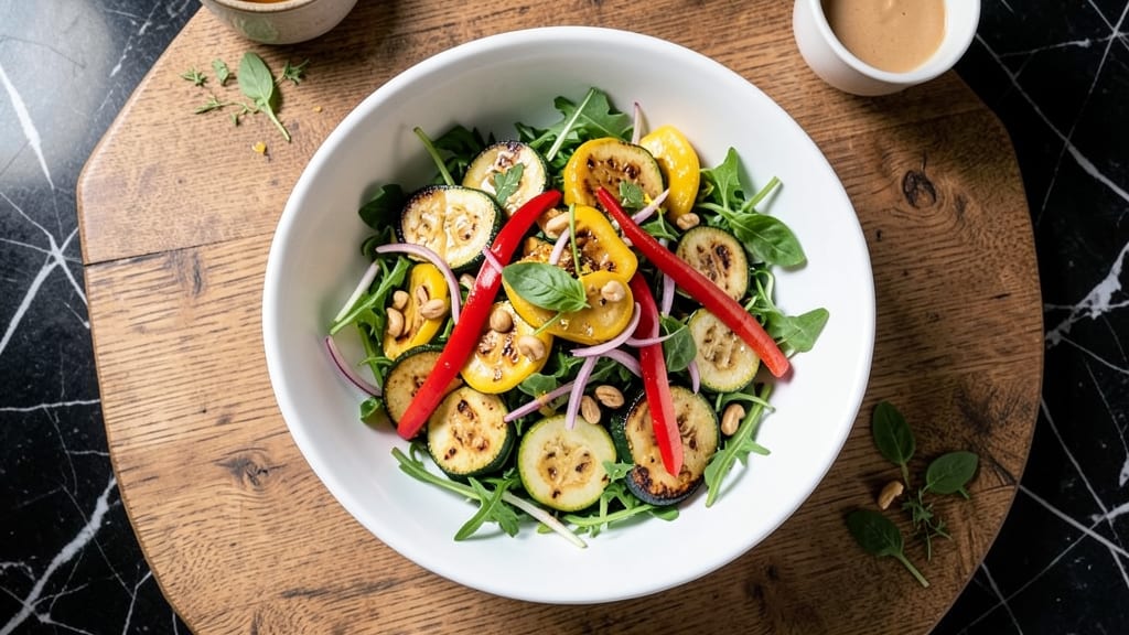 California Pizza Kitchen Roasted Vegetable Salad Recipe: Warm, Charred Veggies Over Crispy Celery Crowns