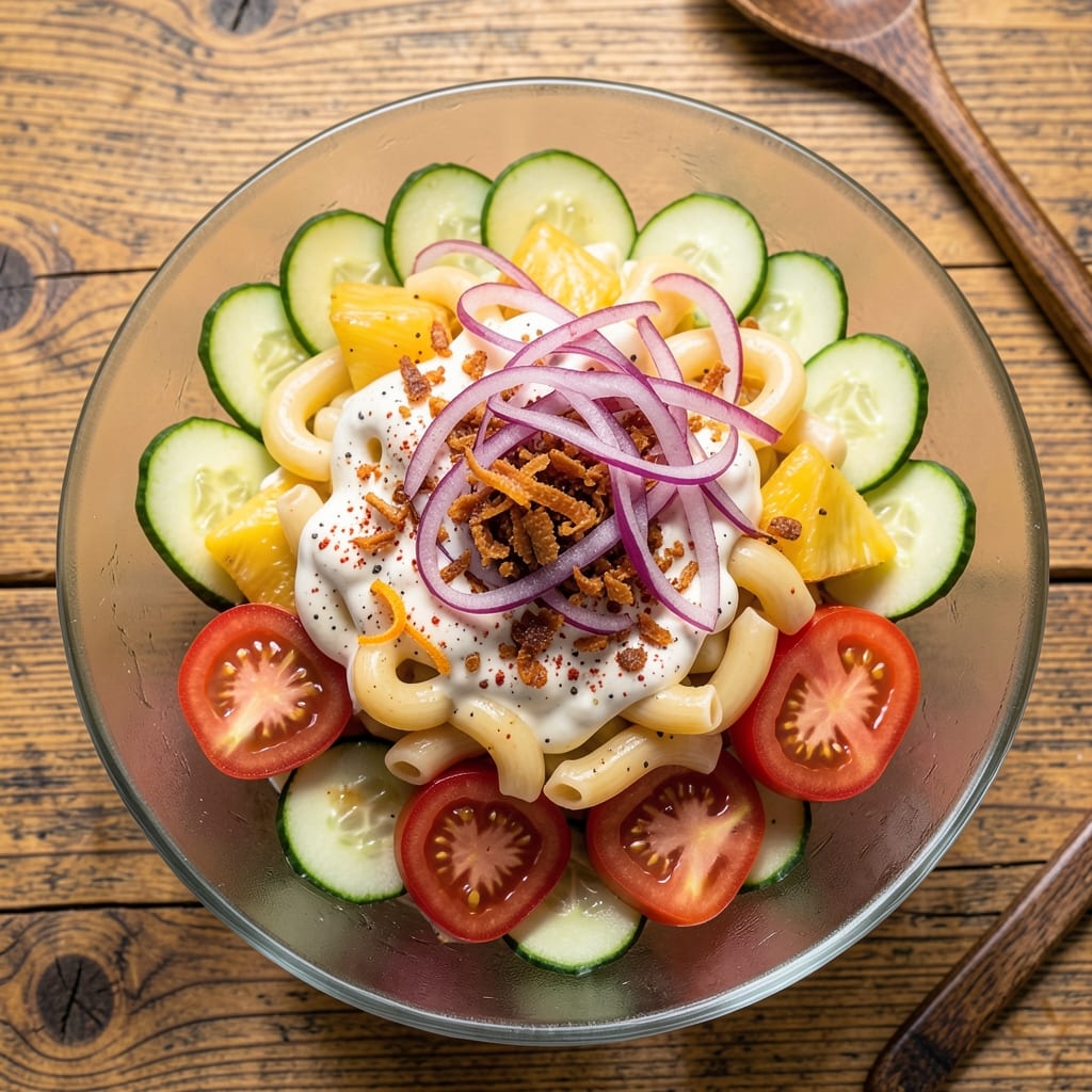Aloha Salad Recipe: Tropical Layers of Pineapple, Macaroni, and Crunchy Topping