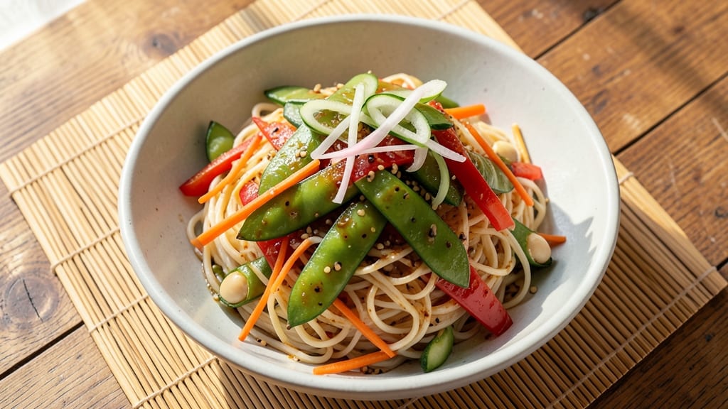 Asian Style Pasta Salad Recipe: Sesame-Ginger Dressing With Crunchy Edamame