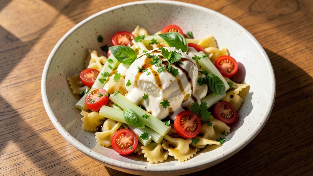 Burrata Pasta Salad Recipe: Creamy Melty Cheese and Crisp Celery Crowns