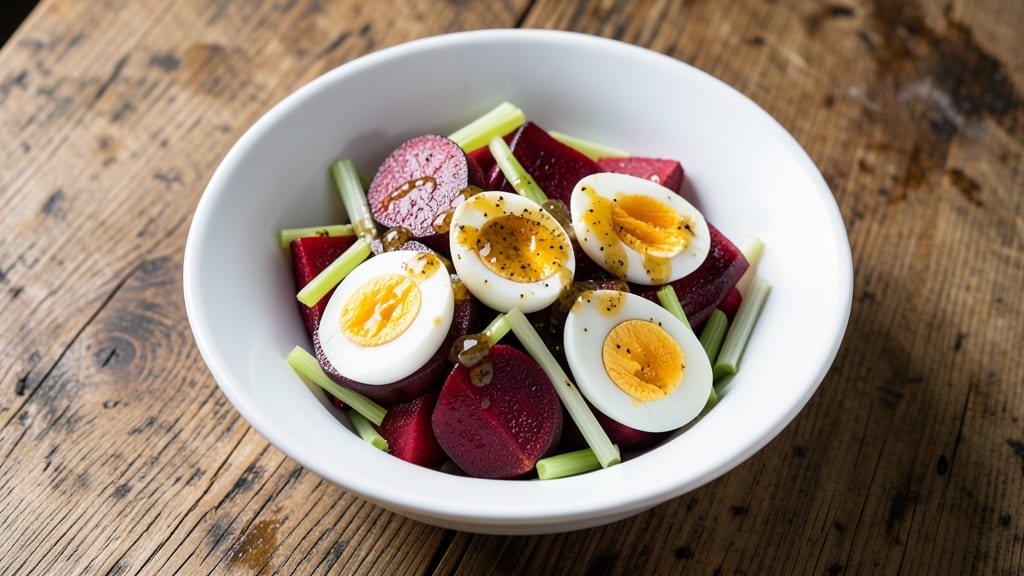 Beet and Egg Salad Recipe: Earthy Sweetness with Crunchy Celery Crowns