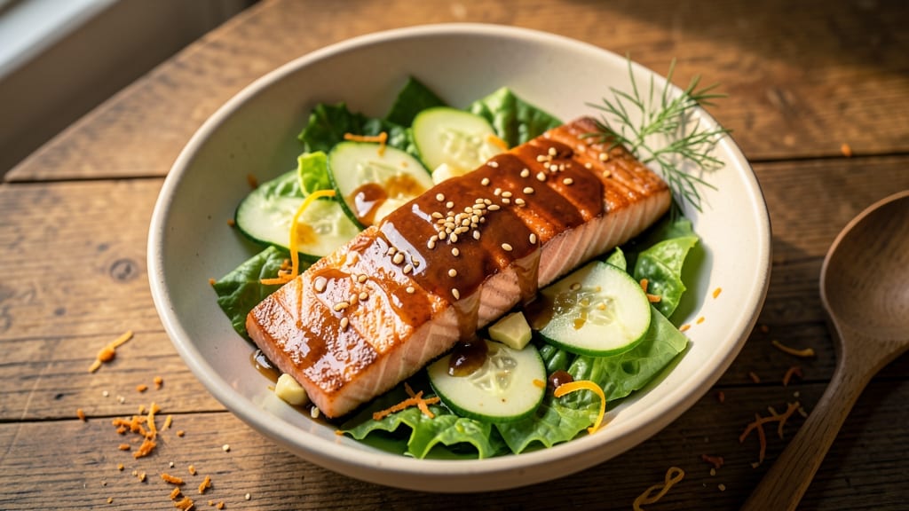 Candied Salmon Salad Recipe: Sweet Caramelized Fish Over Crisp Celery Crowns
