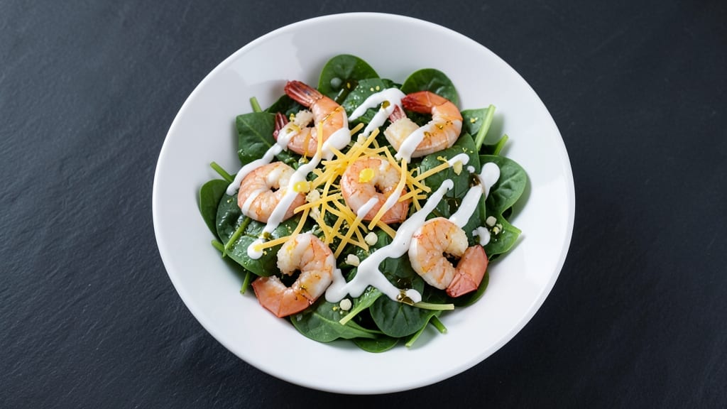 Applebee's Shrimp and Spinach Salad Recipe: Crispy Garlic Shrimp Over Creamy Ranch Velouté
