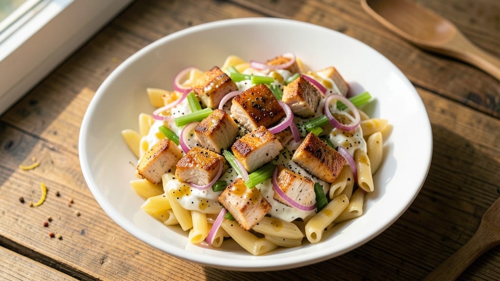 Basic Chicken Macaroni Salad Recipe: No-Mayo Creaminess With Tangy Mustard Zing