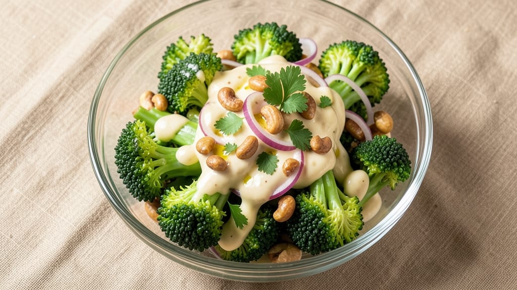 Broccoli and Cashew Salad Recipe: Crunchy Nutty Bites with Creamy Tahini Dressing