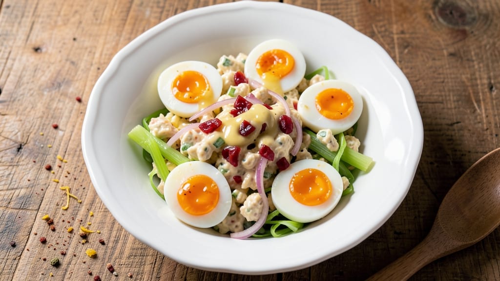 Egg Salad Recipe With Relish and Mustard: Crisp Celery Crowns Over Tangy Mustard Zing