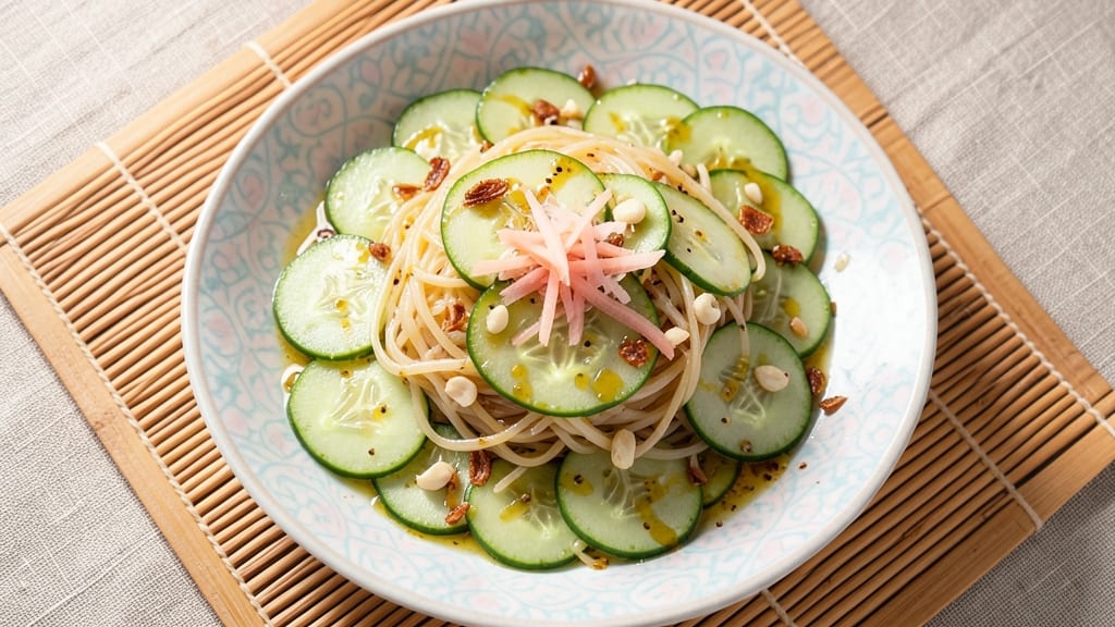 Asian Cucmber Salad Recipe: Sesame-Ginger Zing With Crunchy Rice Noodles
