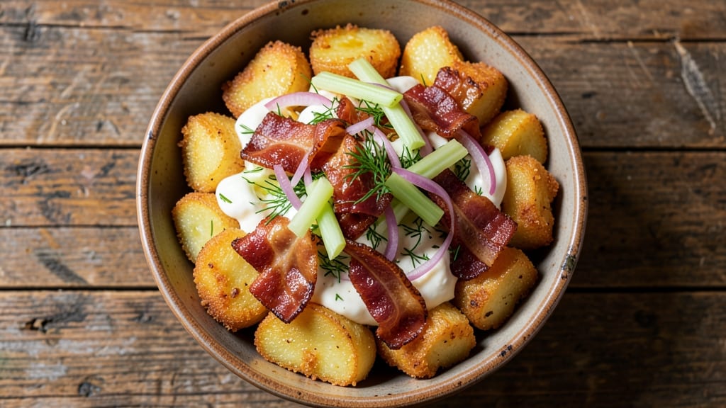 Backwater Jack's Fried Potato Salad Recipe: Crispy Celery Crowns Over Warm Bacon Bliss