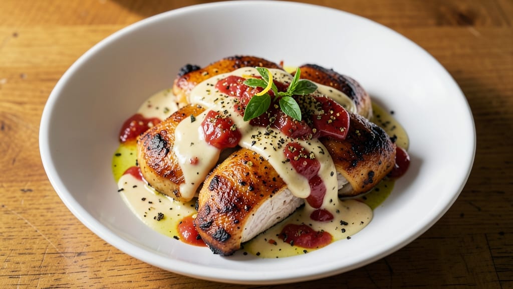 Baked Chicken With Italian Salad Dressing Recipe: Crispy Skin and Tangy Herb Velout Pairing