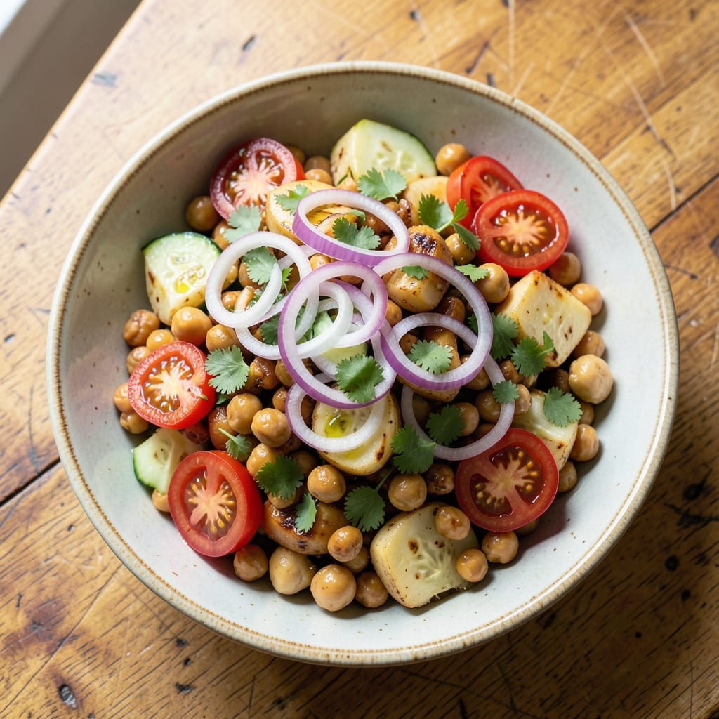 Aloo Chana Salad Recipe: Crispy Chickpeas and Cool Cucumber Contrast