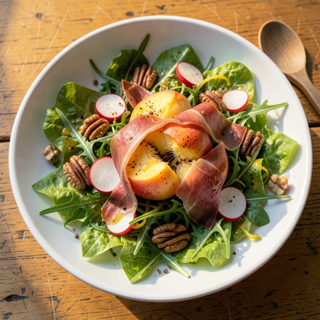 54th Street Summer Salad Recipe: Crispy Prosciutto & Peach Brightness